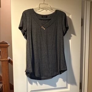 Charcoal Short Sleeve Top with Button Accent women’s large